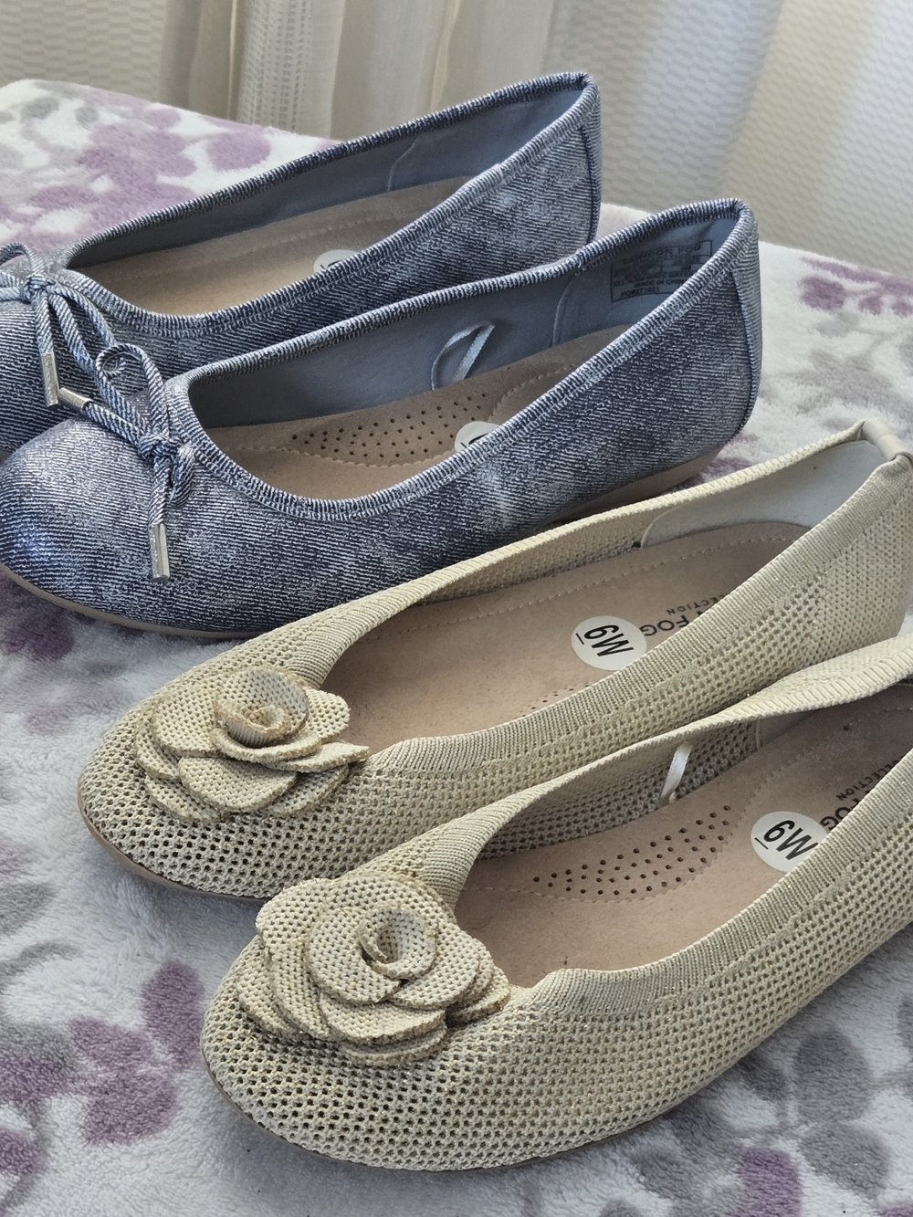 Women’s Comfort Ballet Flats in Beige and Denim - Classic Everyday Style Size 6M